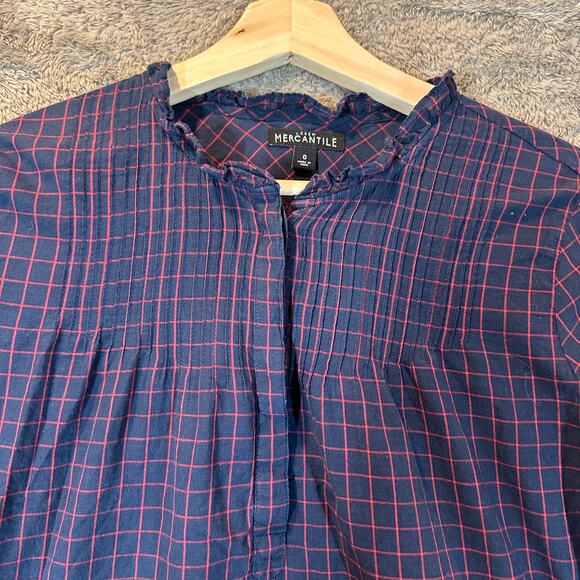 J. Crew Blue Red Windowpane Cotton Poplin Pintuck Popover Blouse Top Shirt 0 XS - Picture 4 of 9